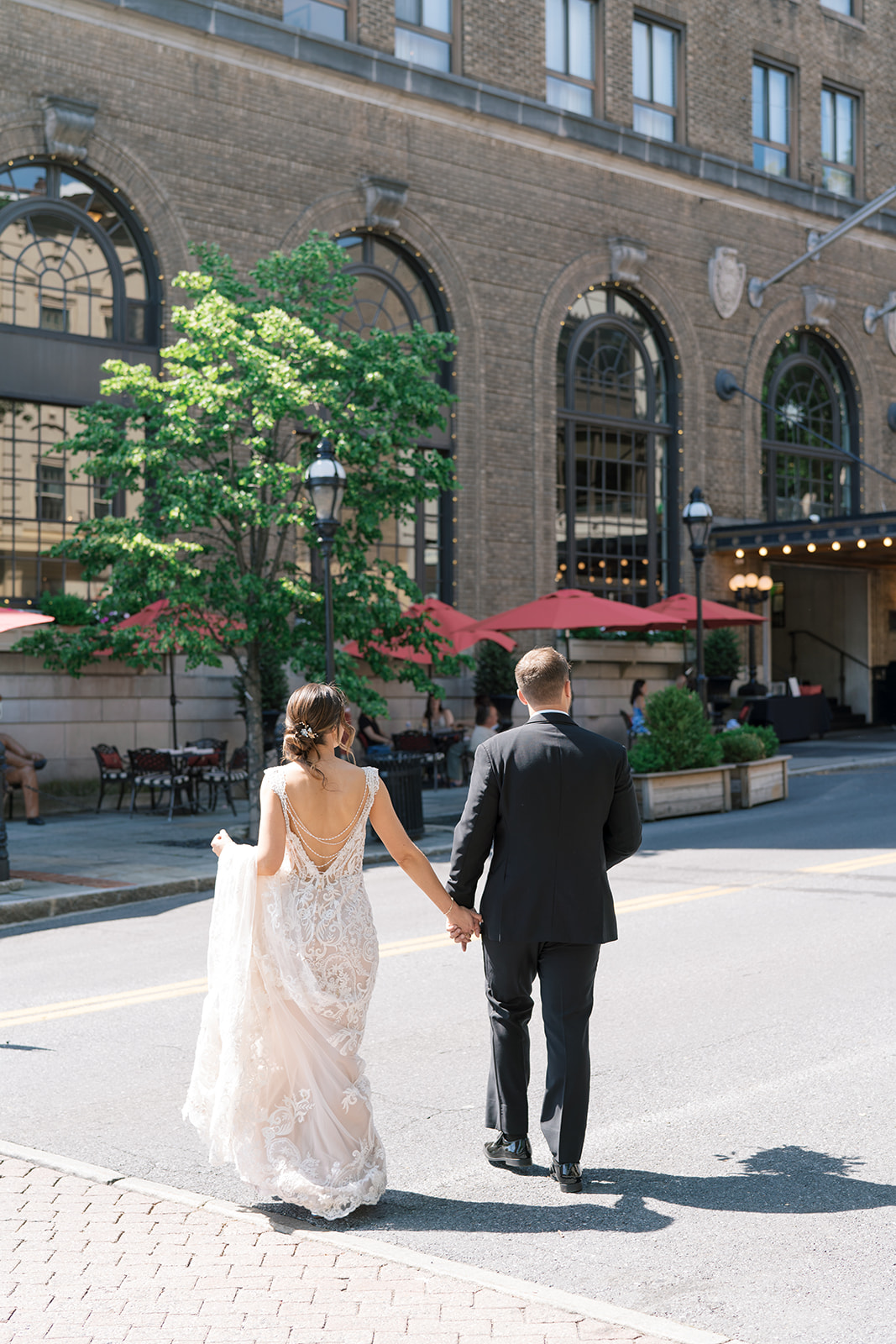 bride and groom walking to hotel bethlehem